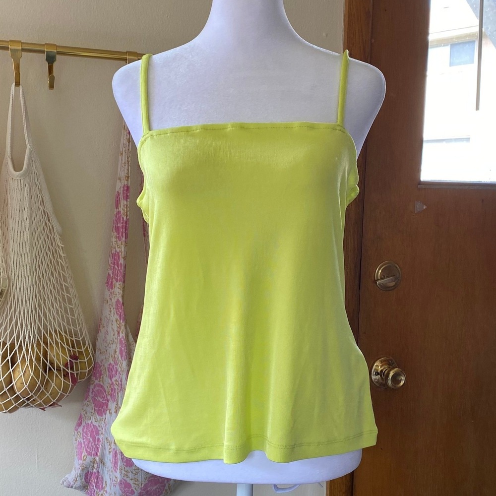 Anthropologie Square Neck Cami Spaghetti Strap Neon Green Tank Top Large Party